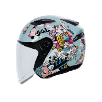 SOL 安全帽 SO-7E SO7E 招財貓-綠粉 內藏墨鏡 排齒釦 雙層鏡 3/4罩 安全帽 半罩
