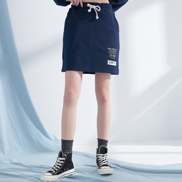 運動風腰抽繩綁帶短裙(丈青)-女