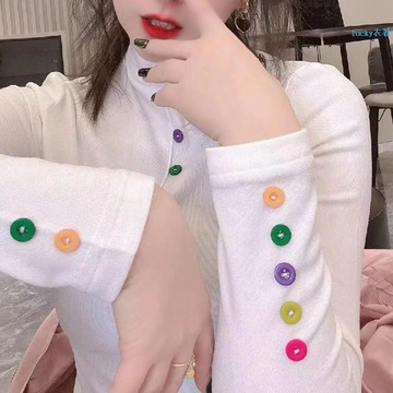 ⚡免運【新品上新】🌸新款2025秋冬洋氣設計感長袖打底冬季高領拼接彩色時尚上衣百搭女