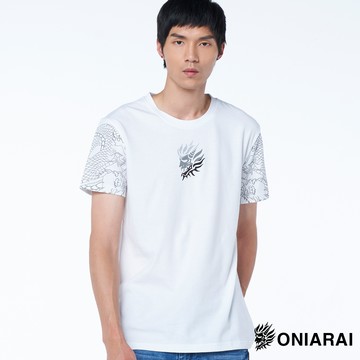 【買1送1】三色鬼頭龍紋短TEE(白) - BLUE WAY 鬼洗い