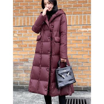 90%白鴨絨過膝羽絨服歐版大碼2025年冬季新款連帽加厚中長款外套