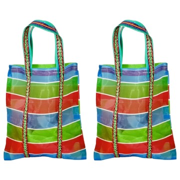 生活King 直立式彩帆袋 2件組 尼龍手提袋/復古袋 條紋  27 x 38cm  顏色隨機  1組