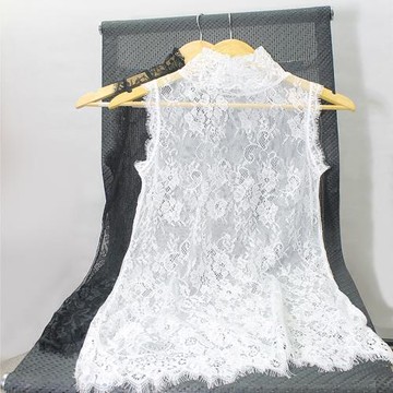 修身鏤空高領透視中長款蕾絲衫