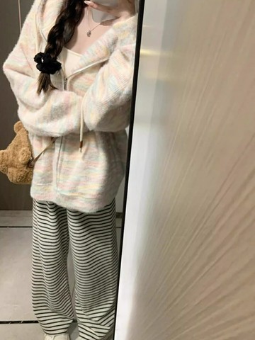 奶fufu慵懶風連帽針織開衫外套女軟糯休閑外穿毛衣春秋新款上衣潮【雲木雜貨】