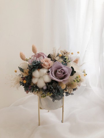 古典紫色永生盆花 永生花 永生玫瑰花 乾燥花 開幕盆花 紀念日禮