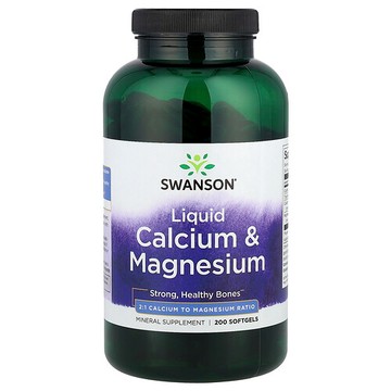 Swanson Vitamins, 液體鈣和鎂，200 粒軟膠囊