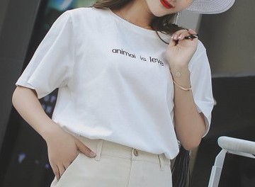 FINDSENSE H1 2018 夏季 新款 時尚 舒適 簡潔  字母印花 寬鬆 白色T恤 潮流 百搭  女生 短袖