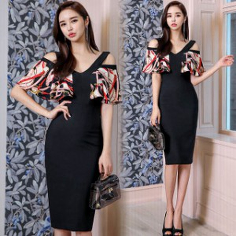 タイトワンピース 韓国 オフショルダー ワンピース プリント オシャレ ワンピース ドレス パーティー お呼ばれ 膝丈ワンピース スリット 通販 Lineポイント最大4 0 Get Lineショッピング