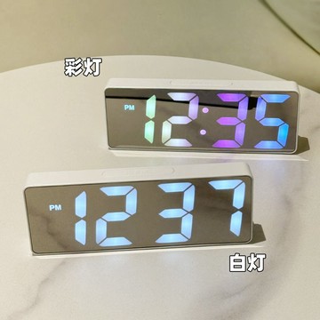 臺灣出貨 ins創意鏡面時鐘 臺式桌面學生化妝鏡 鬧鐘 電池插電兩用簡約多功能鬧鐘 高顏值化妝鏡 高顏值鬧鐘 桌面時鐘