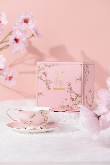 國風古典傳承文化桃清花影杯碟套裝咖啡杯陶瓷杯創意禮物伴手禮清