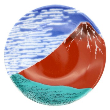 日本製 九谷燒 葛飾北斎 緣起豆皿-赤富士 9.5cm 青郊窯 豆皿 點心盤 飾盤 禮物 日本浮世繪畫師＊夏日微風＊