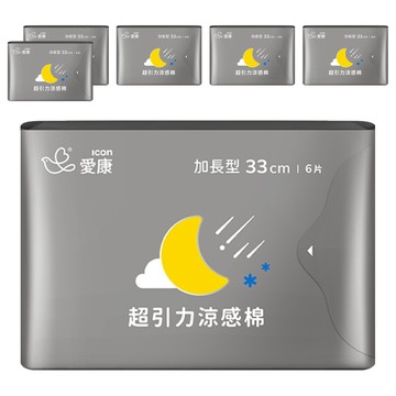 icon 愛康 超引力涼感衛生棉  加長型(33cm)  6片  6包