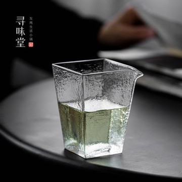 優質玻璃四方公道杯｜土紋耐高溫公杯茶海錘紋金邊分茶杯功夫茶具
