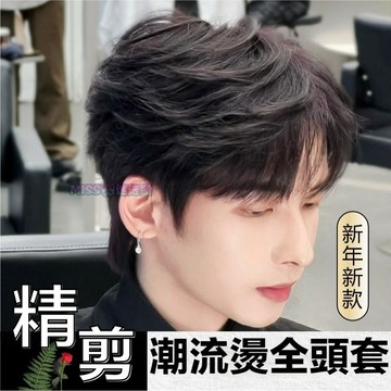現貨免運🎀高品質全真髮 精剪潮流湯男士假髮 假髮男短髮造型全頭套新款男生紋理燙微分碎蓋日常蓬鬆男士假髮套