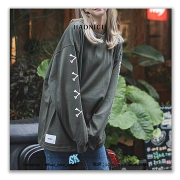 【HAO NICE】WTAPS LXLXW/LS/COTTON 22AW 手臂骨頭刺繡圖字母圖案 素色長袖 大學T