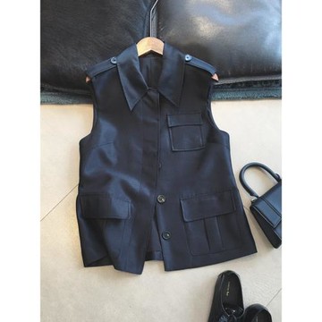 法式黑色翻領無袖西裝馬夾女2026夏季高級感疊穿洋氣外搭背心上衣