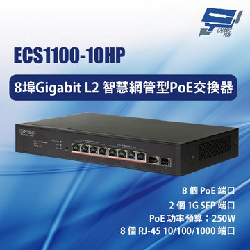 昌運監視器 Edge-corE Edgecore ECS1100-10HP 8埠智慧網管型PoE交換器
