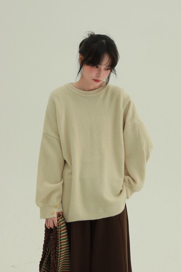 4顔色 豆乳糕 背後鈕子毛衣 軟糯甜美減齡舒適秋冬針織衫上衣