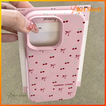 蘋果16promax 手機殼櫻桃蝴蝶結底紋iPhone 15新款14 13 12 11 7P8P手機保護套xs xr創意