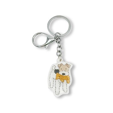 Wirefoxterrier 剛毛獵狐梗 滴膠壓克力鑰匙圈吊飾-梗梗與熊