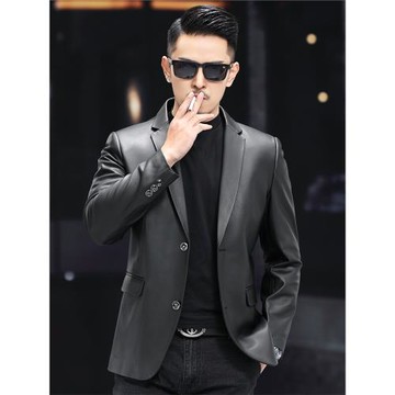 海寧真皮皮衣男士綿羊皮真皮西裝商務休閑真皮西服男加絨加厚外套