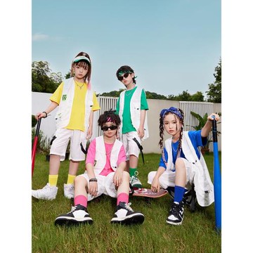 兒童街舞潮服工裝馬甲嘻哈hiphop炸街女童爵士舞走秀多巴胺童裝潮