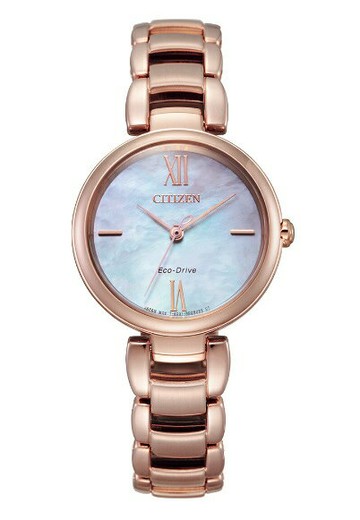 CITIZEN 星辰錶 EM0532-85D 玫瑰金/時尚典雅光動能腕錶 / 白蝶貝面板 28.7mm｜樂天領券現折★全館特惠中★指定刷卡回饋10%