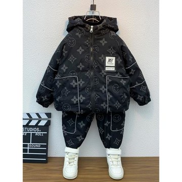 男童秋冬套裝加絨加厚2025新款韓版小男孩洋氣網紅兒童冬裝兩件套