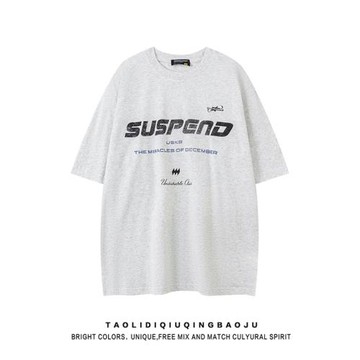 國潮牌簡約字母印花短袖T恤女夏季街頭寬松百搭情侶裝賽車服上衣