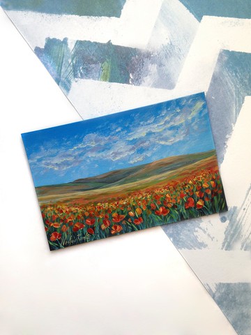 托斯卡納罌粟景觀。小景觀。罌粟畫。花畫。