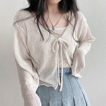 【太妮絲P25】現貨 兩件式套裝 鏤空 韓妞套裝 氣質 細肩帶+罩衫 罩衫 外套 薄款 夏季薄款 甜美 氣質套裝