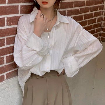 長袖防曬白色襯衫女設計感小眾上衣年夏季新款韓版百搭襯衣潮