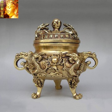 盛世聚寶閣 黃銅香爐九龍香爐大明宣德爐佛道家居擺件民族風
