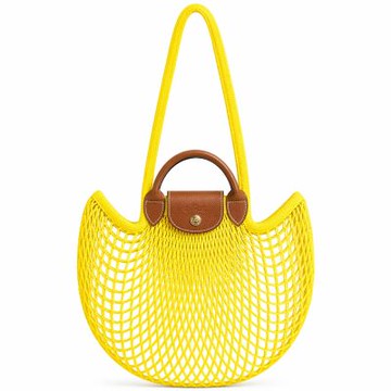 LONGCHAMP LE PLIAGE FILET系列網狀棉質手提/肩背兩用包(大/檸檬黃)