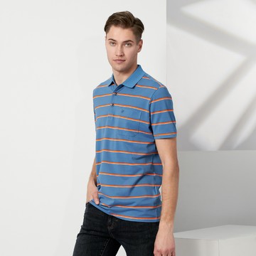 Pierre Cardin 男裝 橫條短袖POLO衫-藍色 (5237261-36)