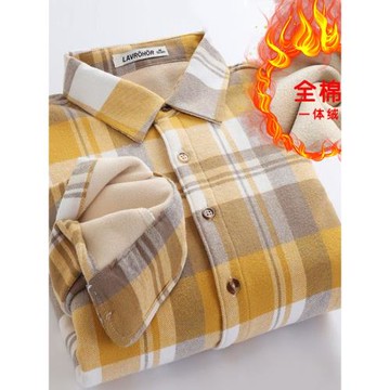 加絨加厚純棉女士格子襯衫秋冬保暖打底大碼韓版復古襯衣寬松外套