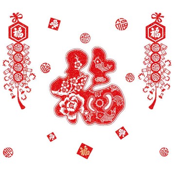 MODACore 春節開運招財花魚紋大福鞭炮雙面靜電貼無痕窗貼玻璃貼