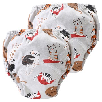 我家寶貝 6層紗寶寶學習褲 純棉 吸水 防水  M  灰貓  2件