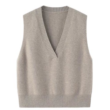 純山羊絨衫女V領加厚馬甲大碼寬松秋冬背心短款顯瘦保暖坎肩E2139