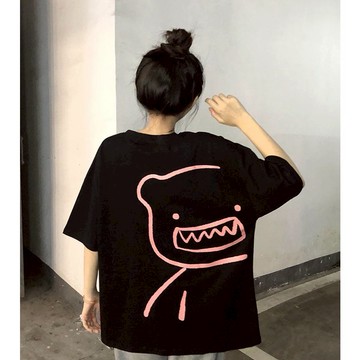 【Plump】150kg內可穿 大尺碼女裝 夏裝 短袖T恤 慵懶風 bf 趣味卡通 塗鴉 寬松上衣 ins 女生上衣