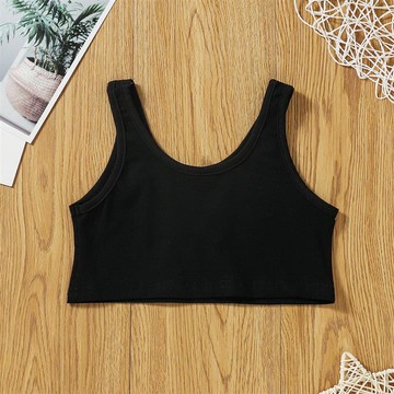 跨境wish外貿新款歐美氣質夏裝女童上衣時尚中小童純色背心露臍潮