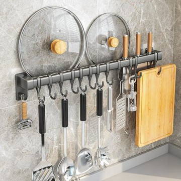 廚房掛鉤架多功能置物架免打孔掛桿鍋蓋勺子鏟子雙桿刀架收納架子