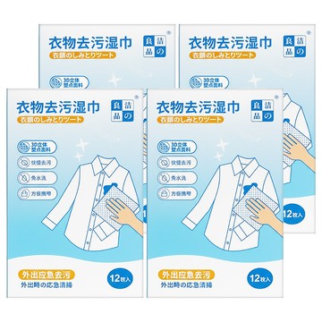 禾統 衣物去污濕巾 12片/盒 3D立體塑點 外出應急去污  4盒