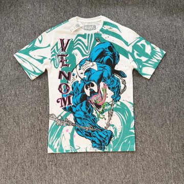 外貿     夏季漫威卡通涂鴉圓領短袖星戰前后大印花男士T恤