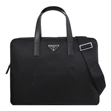 PRADA 2VE368 Re-Nylon Saffiano 三角LOGO輕尼龍公事包.黑