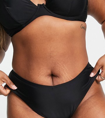Ivory Rose Plus high waist bikini bottom in black