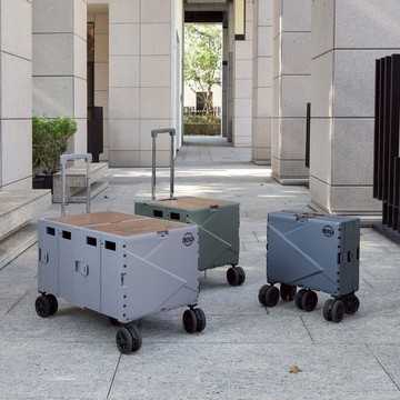 Ligfe 擴充式折疊收納手推車 藍灰/冷杉綠/沙色 贈彈力繩 - 泥灰