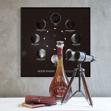 月相II- 方形掛畫/家居佈置/月亮/黑白掛畫/潮汐/北歐風/複製畫