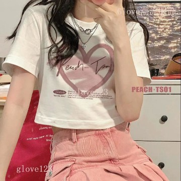 【2024新款 ins甜辣 短款上衣 女 學生 韓版 寬鬆 鹽系 短袖T恤 小眾 夏季 潮流 上衣 短袖 上衣短袖 短袖