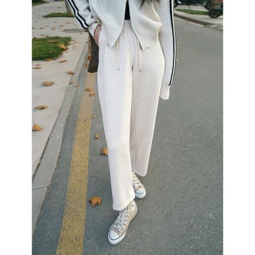 Akimbo ● 老爹運動褲 經典羊絨小腳褲 白色休閑衛褲女黑褲子春秋